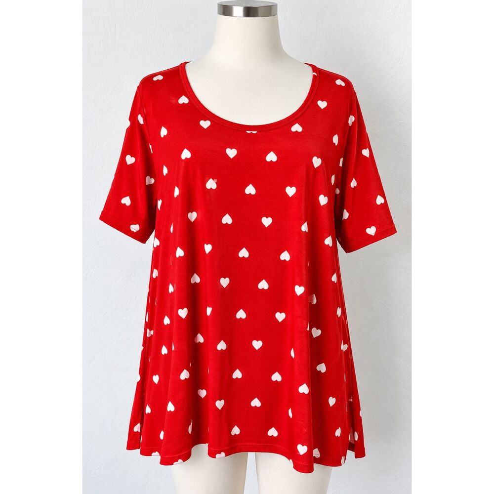 LuLaRoe Perfect T Women’s XL Red White Heart Print Tunic Top NWT Valentine